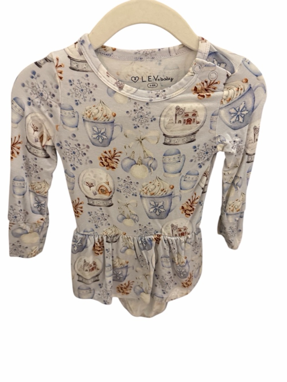 LEV baby Winter Snow Globe Print Long Sleeve Bamboo twirl.
